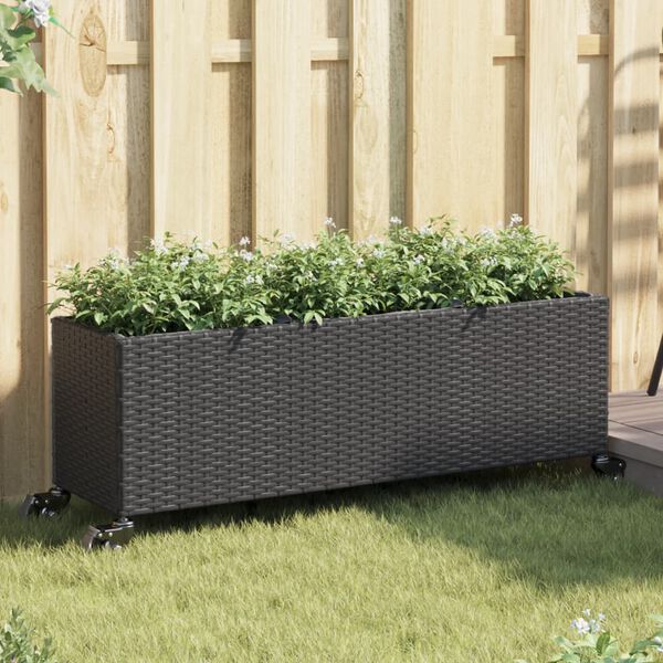 vidaXL Pflanzk&uuml;bel mit Rollen 2 Stk. Schwarz 107x32x38 cm Poly Rattan
