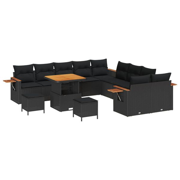 vidaXL Gartensofa-set mit Kissen 13 pcs Schwarz