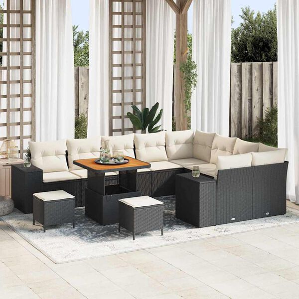 vidaXL Garten-Sofa-Set mit Kissen mit Kissen 12 pcs Schwarz und Creme