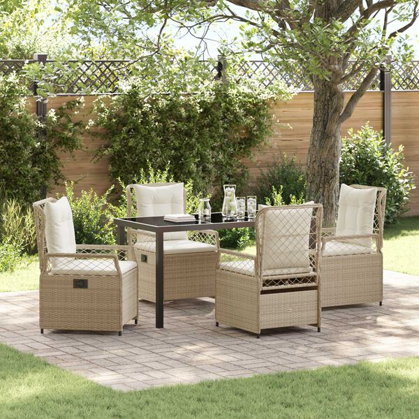 vidaXL Garten Essgruppe 5 pcs Beige und Cremewei&szlig; Poly-Rattan