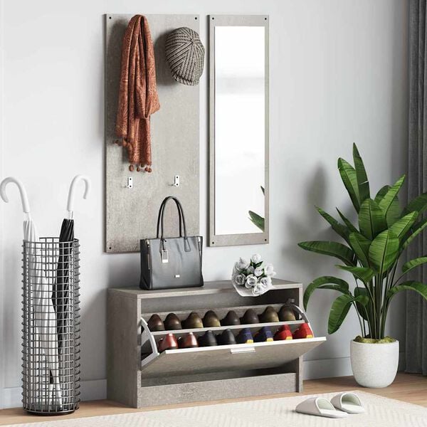 vidaXL 3-tlg. Flurm&ouml;bel-Set Betongrau Holzwerkstoff