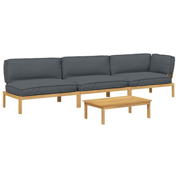 vidaXL Sofa Set mit Kissen Uni 4 pcs Anthrazit Massivholz Akazie