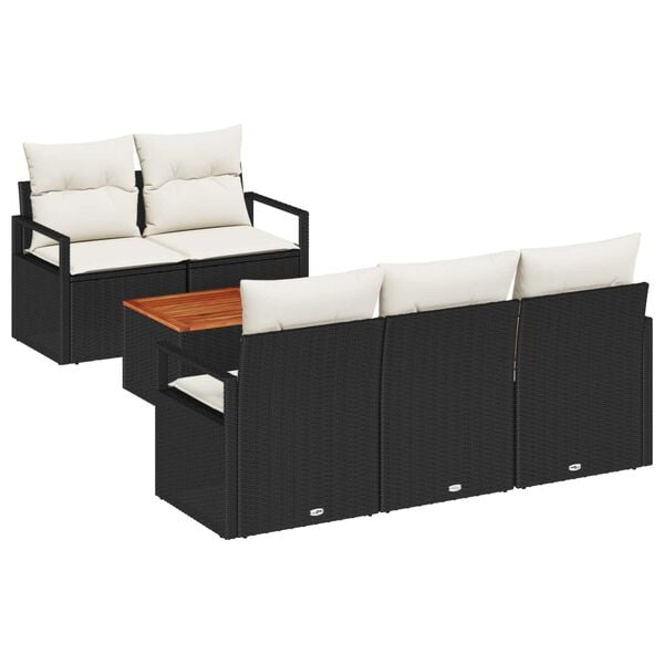 vidaXL Gartensofa-set mit Kissen 6 pcs Schwarz Poly-Rattan
