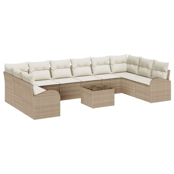 vidaXL Sofa Set mit Kissen 11 pcs Beige Polyrattan