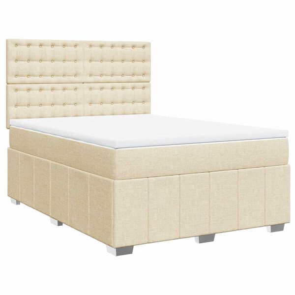 vidaXL Boxspringbett mit Matratze Creme 140x190 cm Stoff