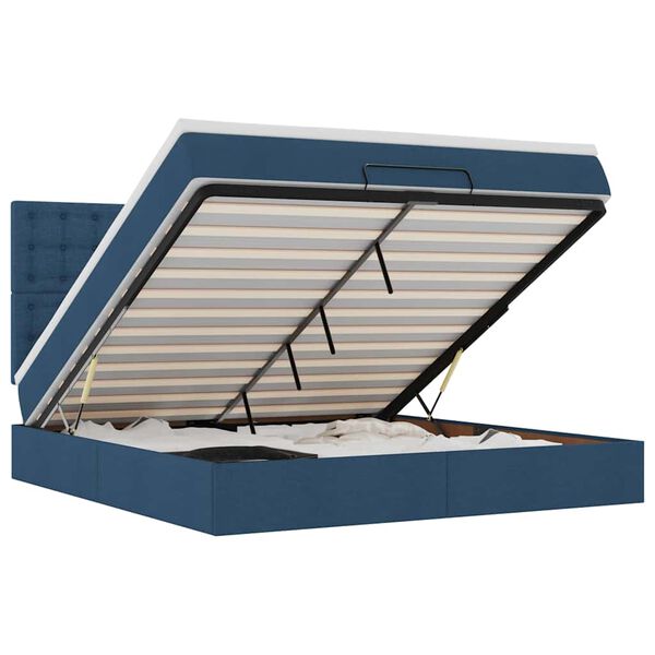 vidaXL Ottoman-Bett mit Matratze & LEDs Blau 160x200 cm Stoff