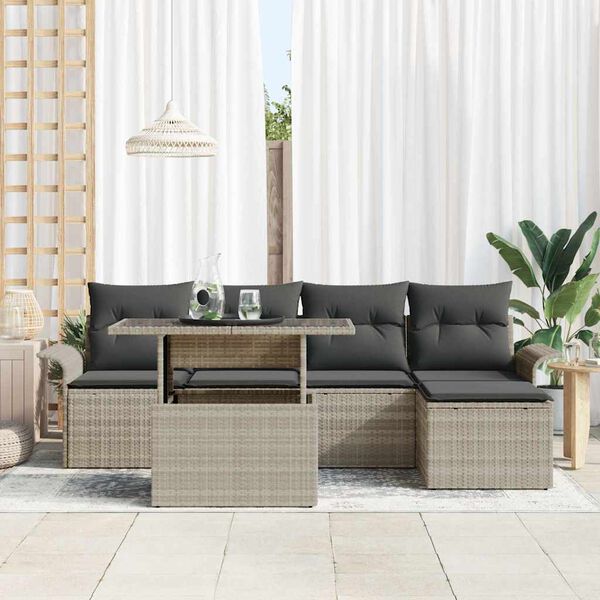 vidaXL Garten-Sofa-Set mit Kissen 6 pcs Hellgrau Poly Rattan