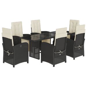 vidaXL 7-tlg. Garten-Essgruppe mit Kissen Schwarz Poly Rattan