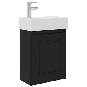 vidaXL Badezimmer Waschtischunterschrank mit Wasserhahn Schwarz