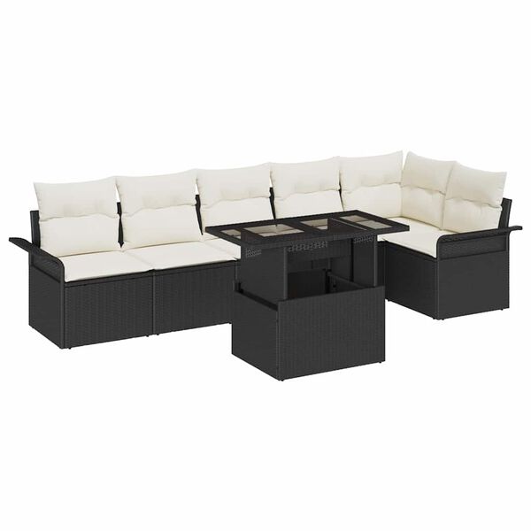 vidaXL Gartensofa-set mit Kissen 7 pcs Schwarz Poly-Rattan