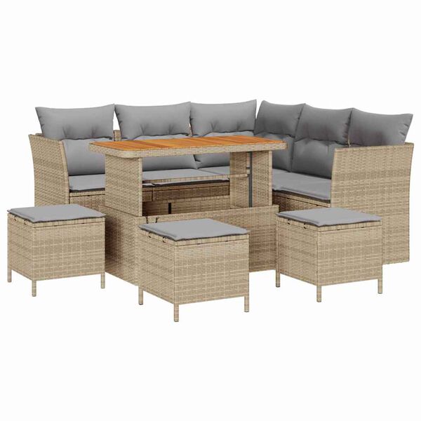 vidaXL Garten-Sofa-Set mit Kissen 9 pcs Beige und Hellgrau