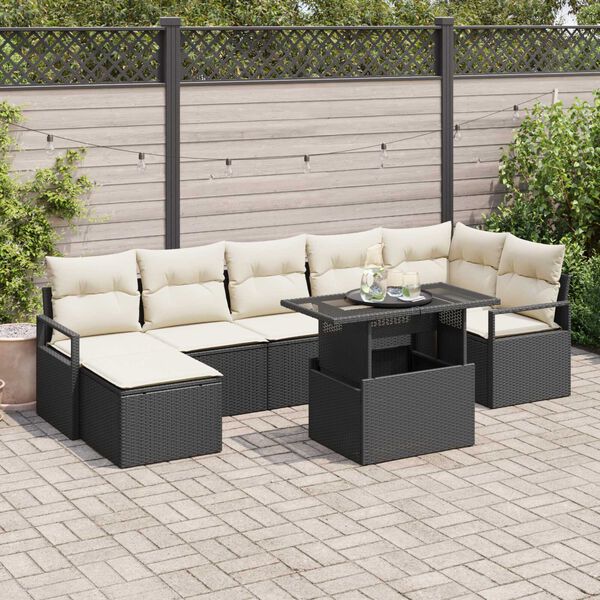 vidaXL Garten-Sofa-Set mit Speicher 8 pcs Schwarz Poly Rattan