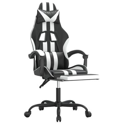 vidaXL Gaming-Stuhl mit Fußstütze Drehbar Schwarz & Weiß Kunstleder