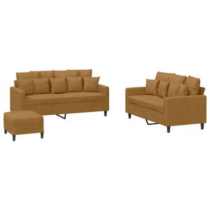 vidaXL 3-tlg. Sofagarnitur mit Kissen Braun Samt