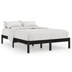 vidaXL Massivholzbett Schwarz 135x190 cm