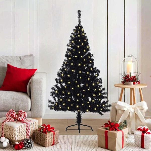 vidaXL K&uuml;nstlicher vorbeleuchteter Weihnachtsbaum Schwarz 120 cm PVC