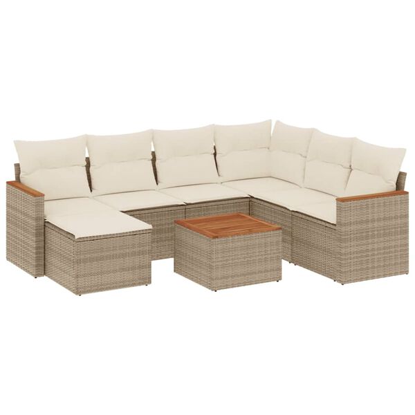 vidaXL 8-tlg. Garten-Sofagarnitur mit Kissen Beige Poly Rattan