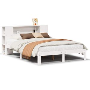 vidaXL Massivholzbett mit Regal ohne Matratze Wei&szlig; 140x190 cm Kiefer