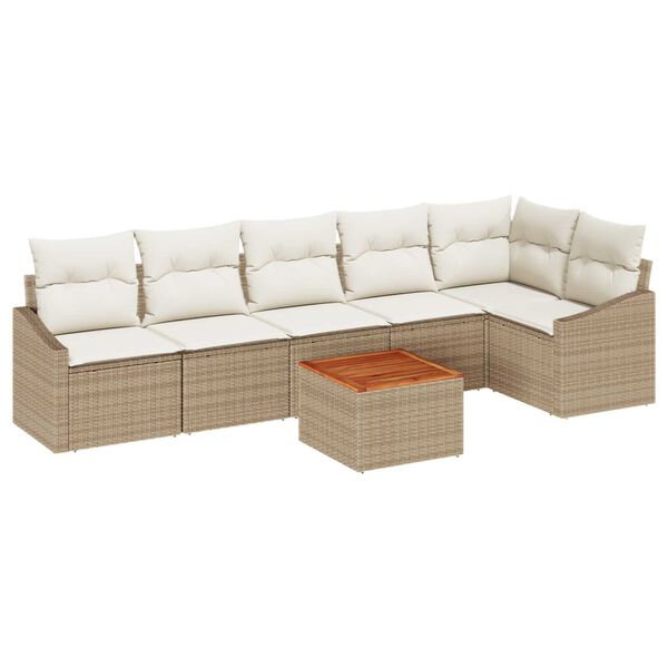 vidaXL Gartensofa-set mit Speicher 7 pcs Beige und Creme Poly-Rattan