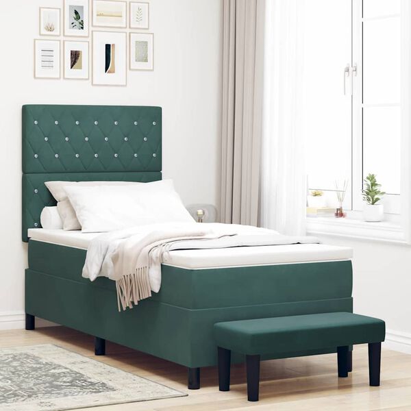 vidaXL Boxspringbett mit Matratze Dunkelgr&uuml;n 90 x 190 cm Samt