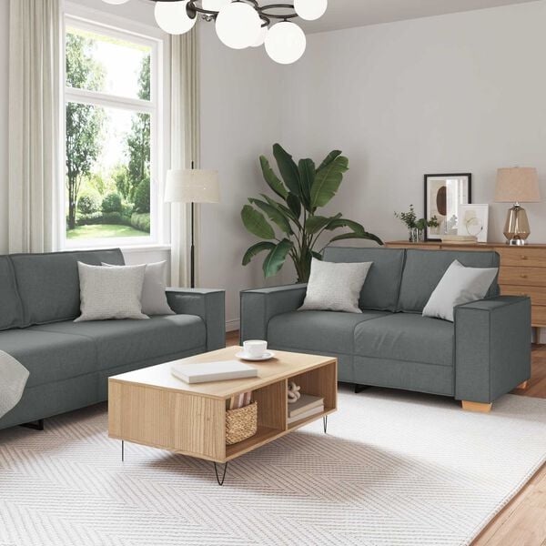 vidaXL Sofa 3 pcs Dunkelgrau 220 x 80 x 84 cm Leinenmischgewebe