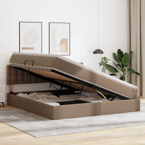 vidaXL Bett mit Stauraum und LED Cappuccino 160 x 200 cm Kunstleder