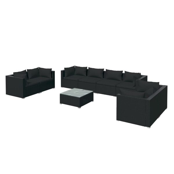 vidaXL 9-tlg. Garten-Lounge-Set mit Kissen Poly Rattan Schwarz
