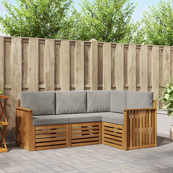 vidaXL Sofagarnituren 4 pcs Nat&uuml;rlich und Hellgrau Massivholz Akazie
