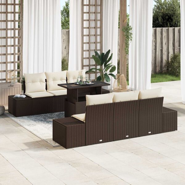vidaXL Sofa Set mit Kissen 7 pcs Braun und Creme Poly-Rattan