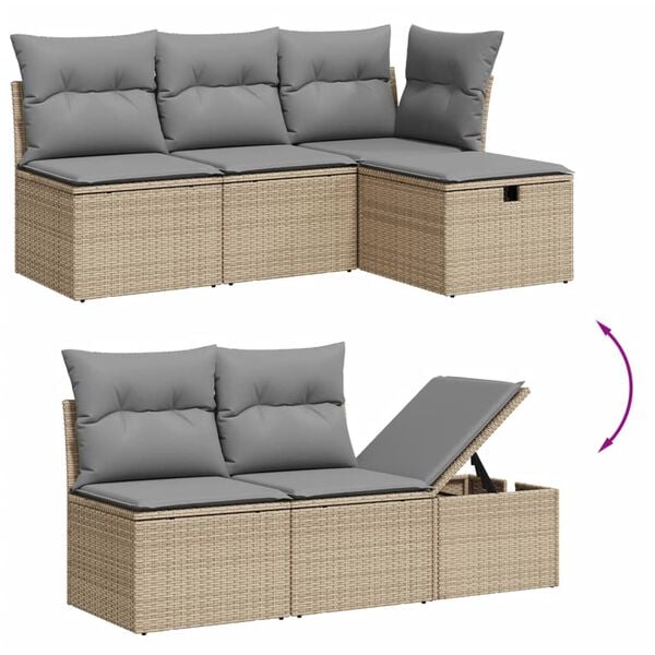 vidaXL 10-tlg. Garten-Sofagarnitur mit Kissen Beige Poly Rattan