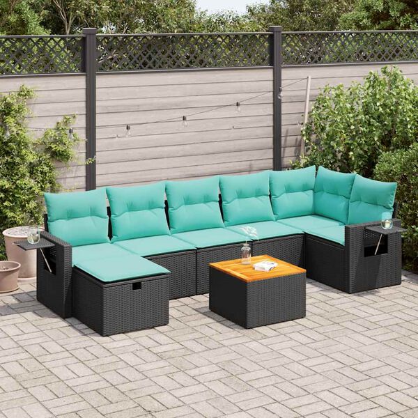 vidaXL 8-tlg. Garten-Sofagarnitur mit Kissen Schwarz Poly Rattan