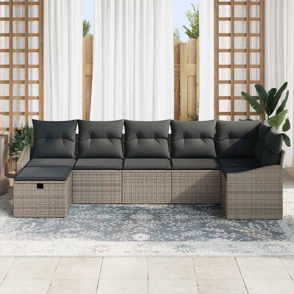 vidaXL Garten-Sofa-Set 7 pcs Grau 55 x 62 x 69 cm Poly Rattan