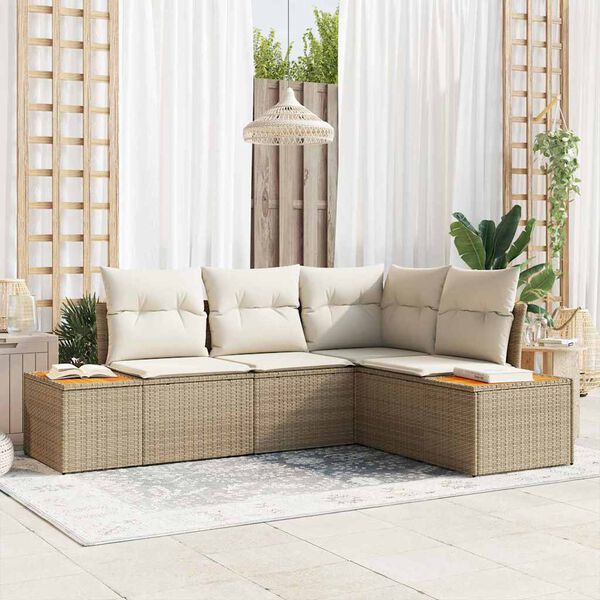 vidaXL Gartensofa-set mit Kissen 4 pcs Beige und Creme Polyrattan