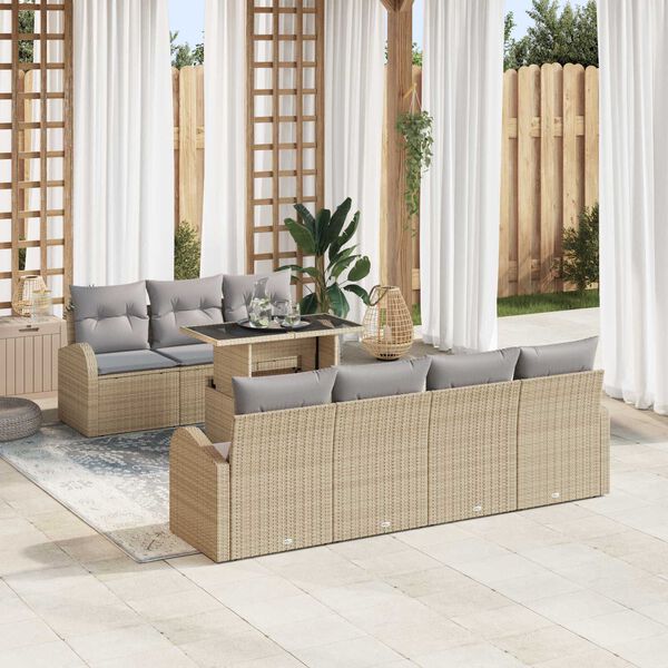 vidaXL Gartensofa-set mit Kissen 8 pcs Beige Poly-Rattan