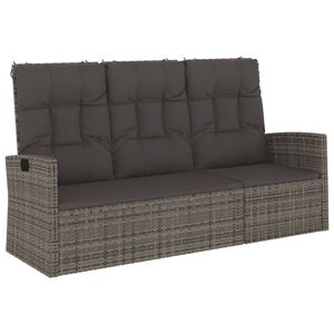 vidaXL Gartenbank mit Liegefunktion & Kissen Grau 173 cm Poly Rattan