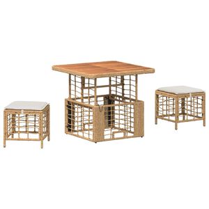 vidaXL Garten Essgruppe mit Kissen 3 pcs Natur und Wei&szlig;