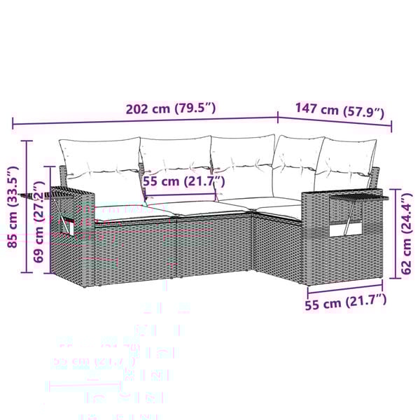 vidaXL 4-tlg. Garten-Sofagarnitur mit Kissen Hellgrau Poly Rattan