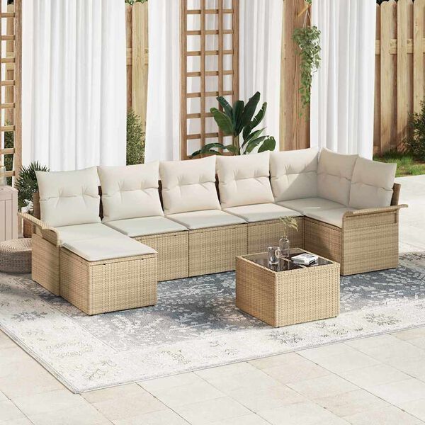 vidaXL Gartensofa-set mit Kissen 8 pcs Beige Poly-Rattan