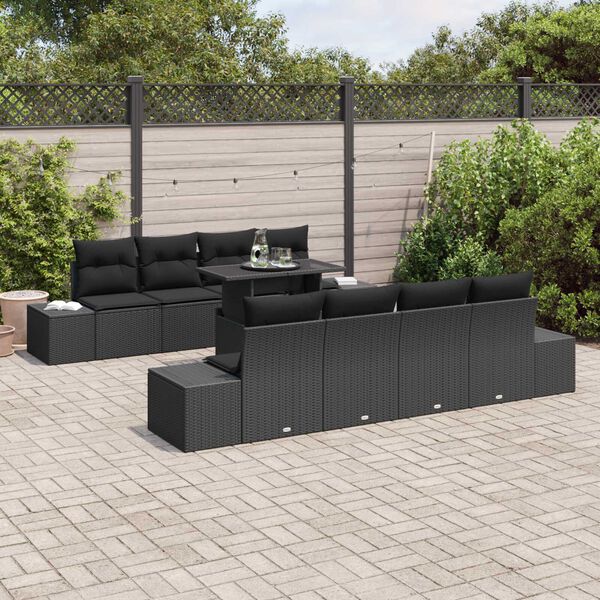 vidaXL Gartensofa-set mit Kissen mit Speicher mit Kissen 9 pcs Schwarz