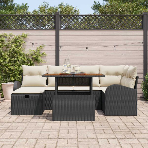 vidaXL Gartensofa-set mit Kissen 7 pcs Schwarz Poly-Rattan
