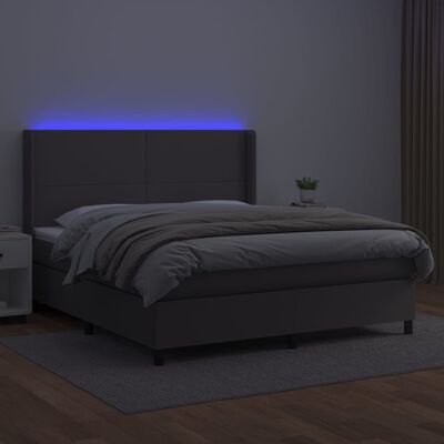 vidaXL Boxspringbett mit Matratze & LED Grau 160x200 cm Kunstleder