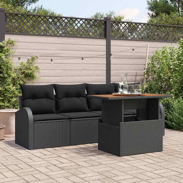 vidaXL Garten-Sofa-Set mit Speicher 5 pcs Schwarz Poly Rattan