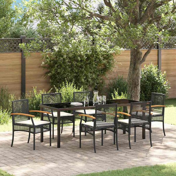 vidaXL Garten Essgruppe 7 pcs Schwarz Poly-Rattan