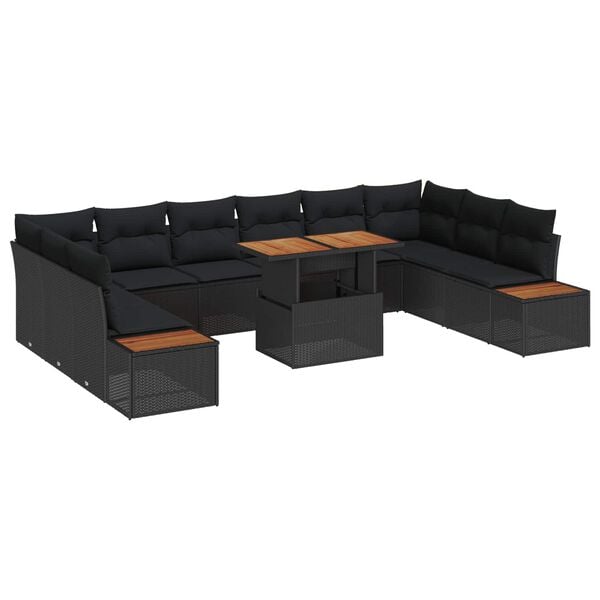 vidaXL Garten-Sofa-Set mit Speicher 11 pcs Schwarz Poly Rattan