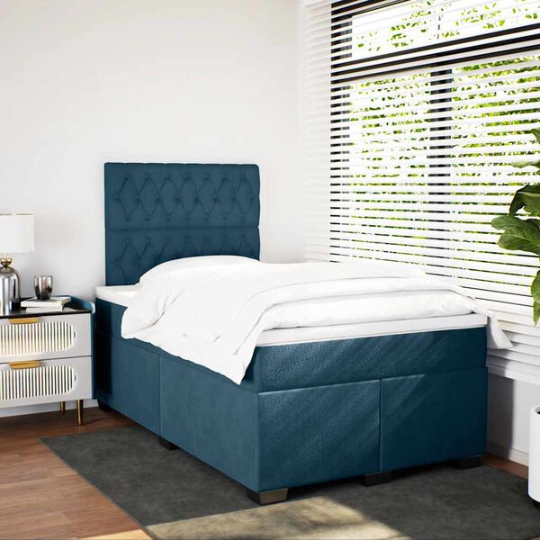 vidaXL Boxspringbett mit Matratze Blau 120x200 cm Samt