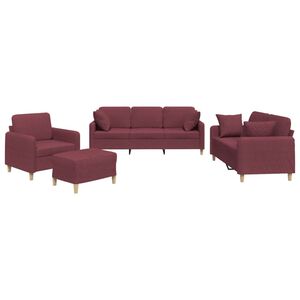 vidaXL 4-tlg. Sofagarnitur mit Kissen Weinrot Stoff