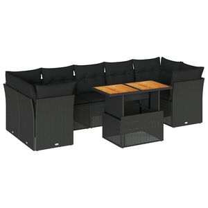 vidaXL 8-tlg. Garten-Sofagarnitur mit Kissen Schwarz Poly Rattan