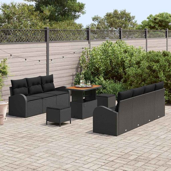 vidaXL Garten-Sofa-Set mit Kissen mit Speicher 10 pcs Schwarz