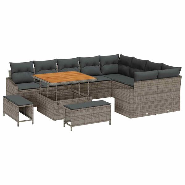 vidaXL Gartensofa-set mit Kissen 12 pcs Grau Poly-Rattan