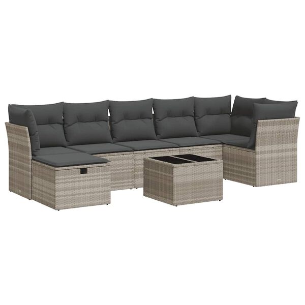 vidaXL 7-tlg. Garten-Sofagarnitur mit Kissen Hellgrau Poly Rattan